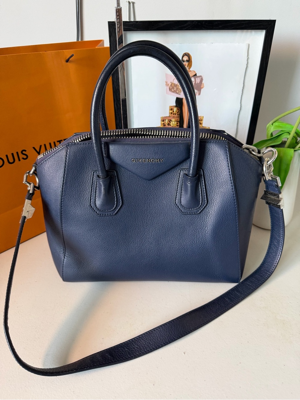 Givenchy Antigona Small Satchel – Navy Blue Leather | Authentic | COA Included